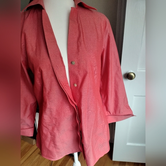 Foxcroft Women's Petite Casual Coral Button Down No-Iron Shirt - Picture 4 of 9